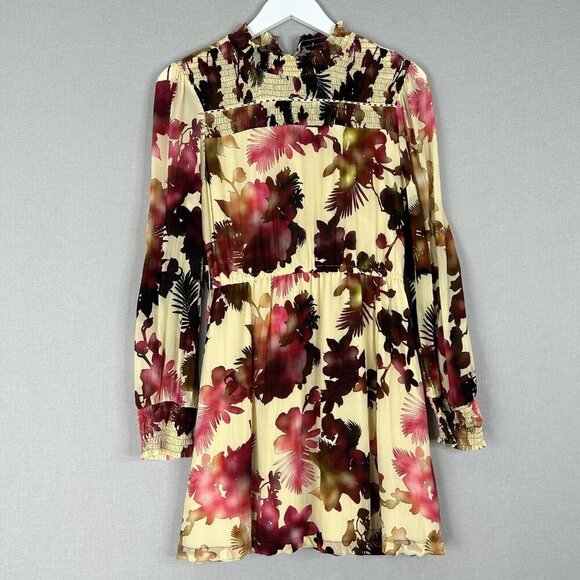 Vineet Bahl Anthro Womens Dress Small Yellow Hibiscus Watercolor Smock Romantic - Picture 1 of 15